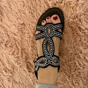 Women’s Black Beaded Slide Sandals